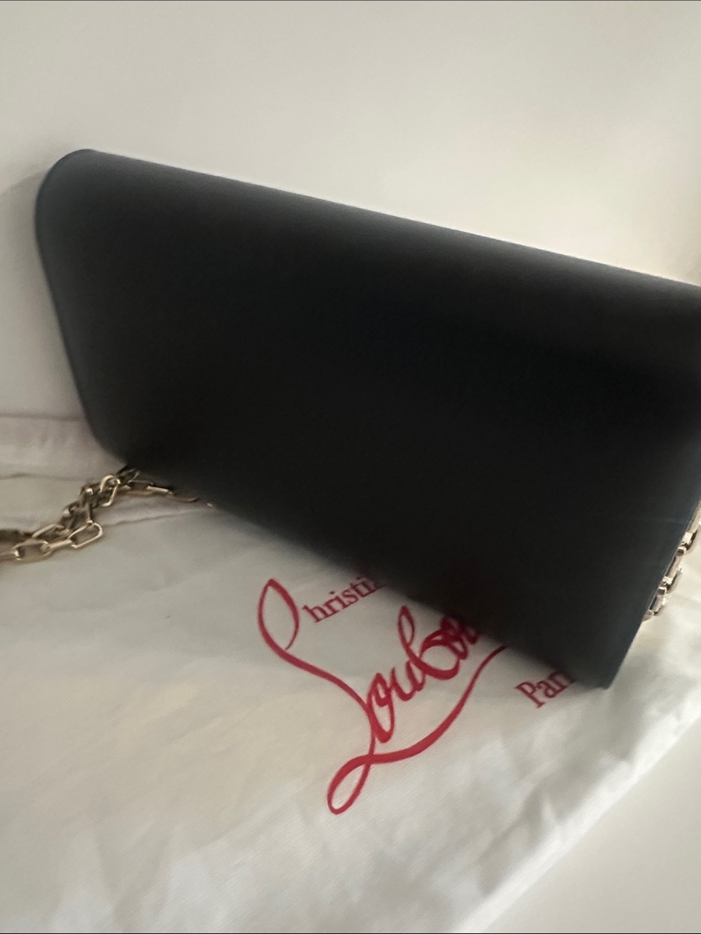 Christian Louboutin Black Leather Crossbody Bag with Gold Chain - Picture 4 of 10